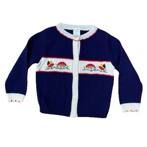 vintage-style childrens cardigan embroidered mushrooms birds Size
3t Cottagecore